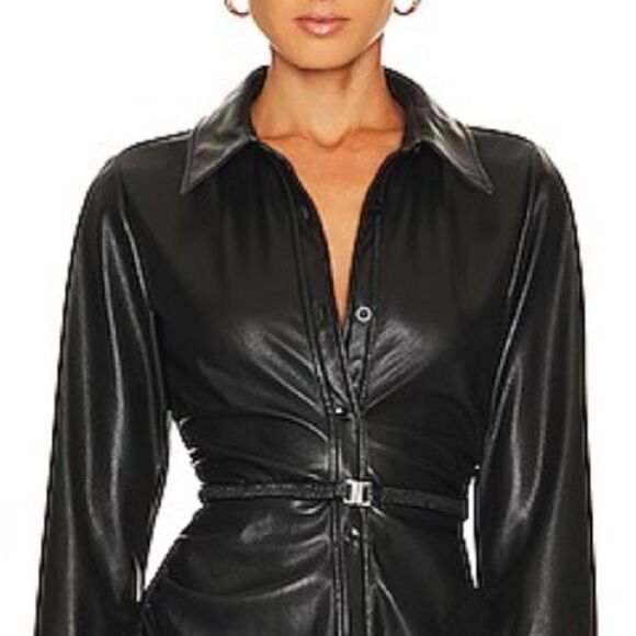 NWT Jonathan SIMKHAI Standard Hearst Faux Leather Midi Shirt Dress Black Size 8 - Picture 3 of 16